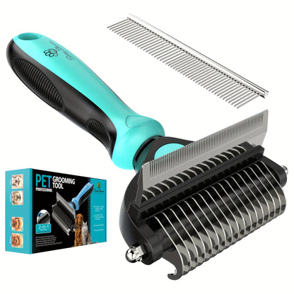 Brosse double face pour le démêlage et l'entretien du pelage des chiens et chats - Outil de toilettage du sous-poil pour poils courts à longs, brosse douce éliminant les poils morts et les nœuds, 2 couleurs (cyan/jaune)