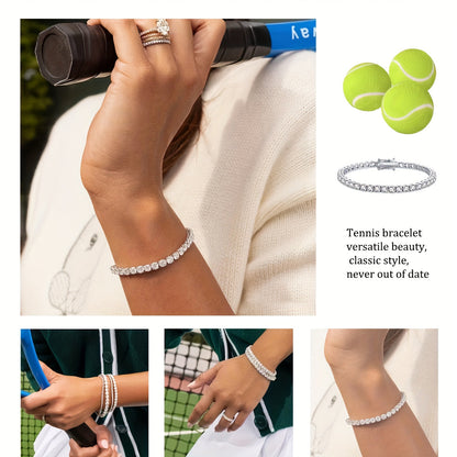 Bracelet tennis en argent sterling 925 avec moissanite de 5 mm – Bijou de luxe style hip-hop avec diamant de laboratoire étincelant, cadeau pour femme, idéal pour banquet, mariage, anniversaire, Noël, fête des mères