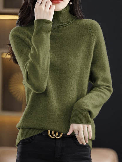 Pull-over en tricot à col à revers et coupe ample pour femme - Haut extensible décontracté à manches longues de couleur unie pour l'automne et l'hiver S-XXL