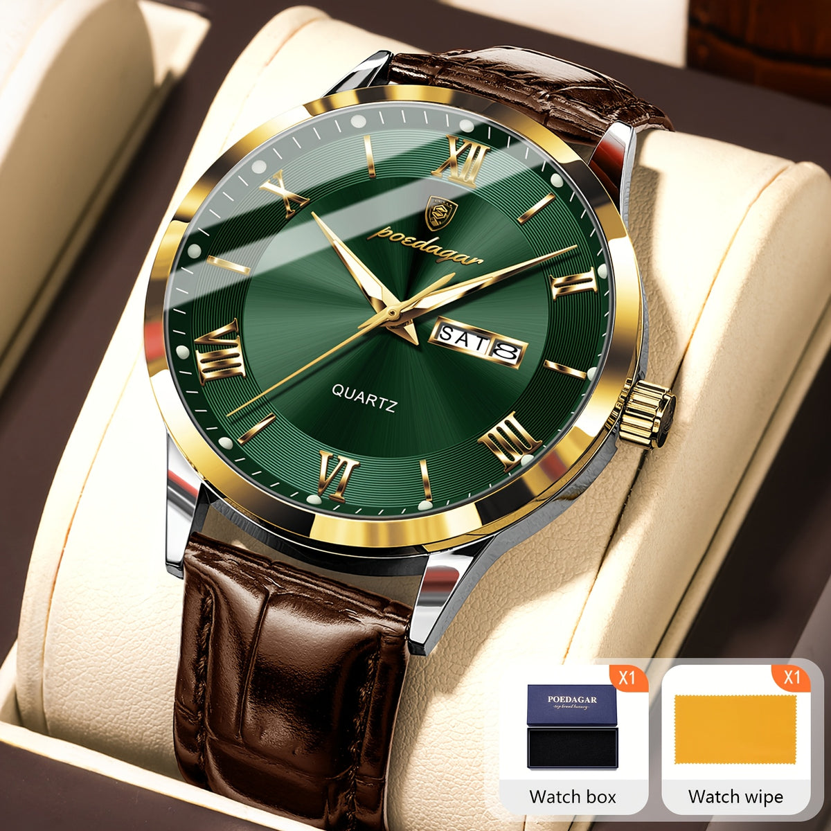 Montre à quartz pour homme POEDAGAR, étanche, cadran lumineux, affichage du calendrier et de la semaine – Montre-bracelet analogique de sport décontracté, boîtier en alliage, 11 couleurs argent, or, noir, bleu, cadeau pour homme