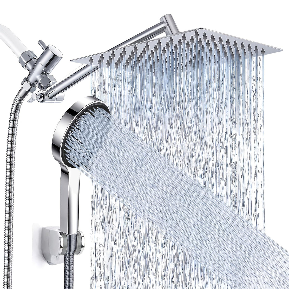 Combiné douche de tête haute pression et douchette à main, bras d'extension de 11 pouces, 9 réglages, anti-fuite, hauteur réglable, chrome noir mat