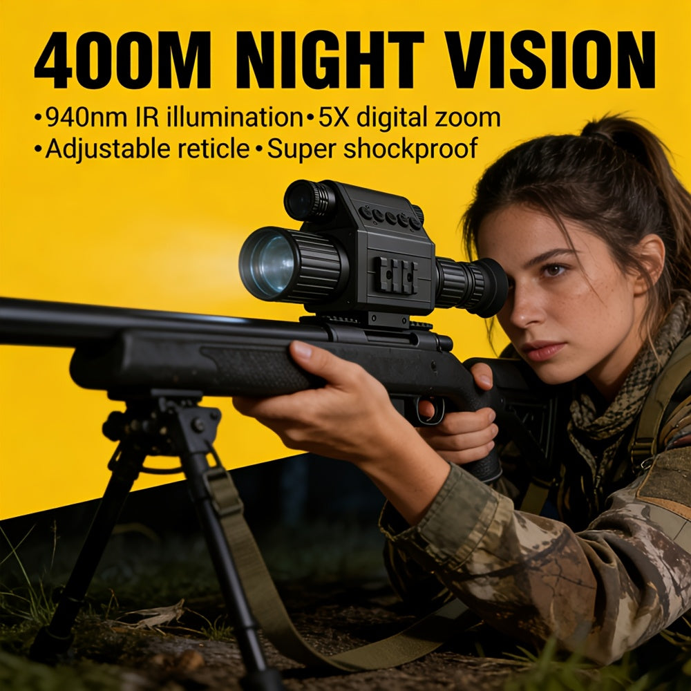 Monoculaire de vision nocturne numérique, zoom 5x, portée 300 m – Infrarouge 940 nm, objectif 50 mm, photo et vidéo HD 1080P, lunette en alliage d'aluminium avec 2 batteries rechargeables pour la chasse, la pêche, le camping et l'observation de la faune