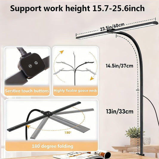 Lampe de bureau LED tactile en métal – Double tête pliable avec col de cygne réglable à 360°, anti-éblouissement, alimentée par USB, lampe de lecture protectrice pour les yeux pour le bureau, l'étude, le gaming et la maison, lampe pour écran d'ordinateur