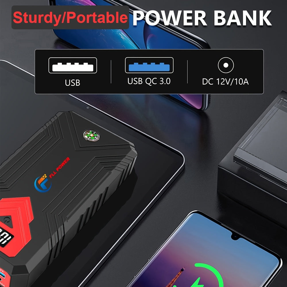 Démarreur de batterie portable pour voiture 1600A–3000A 12V – Booster d'urgence compact pour moteurs essence et diesel avec ports de charge USB et lampe de poche LED