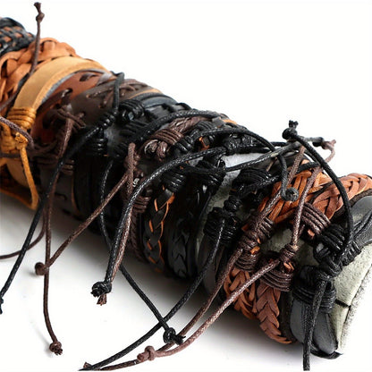 Lot de 26 bracelets tressés vintage en similicuir pour hommes et femmes, bracelets manchettes tissés à la main réglables, bijoux unisexes noir et marron, style rétro bohème, cadeau pour soirée ou usage quotidien