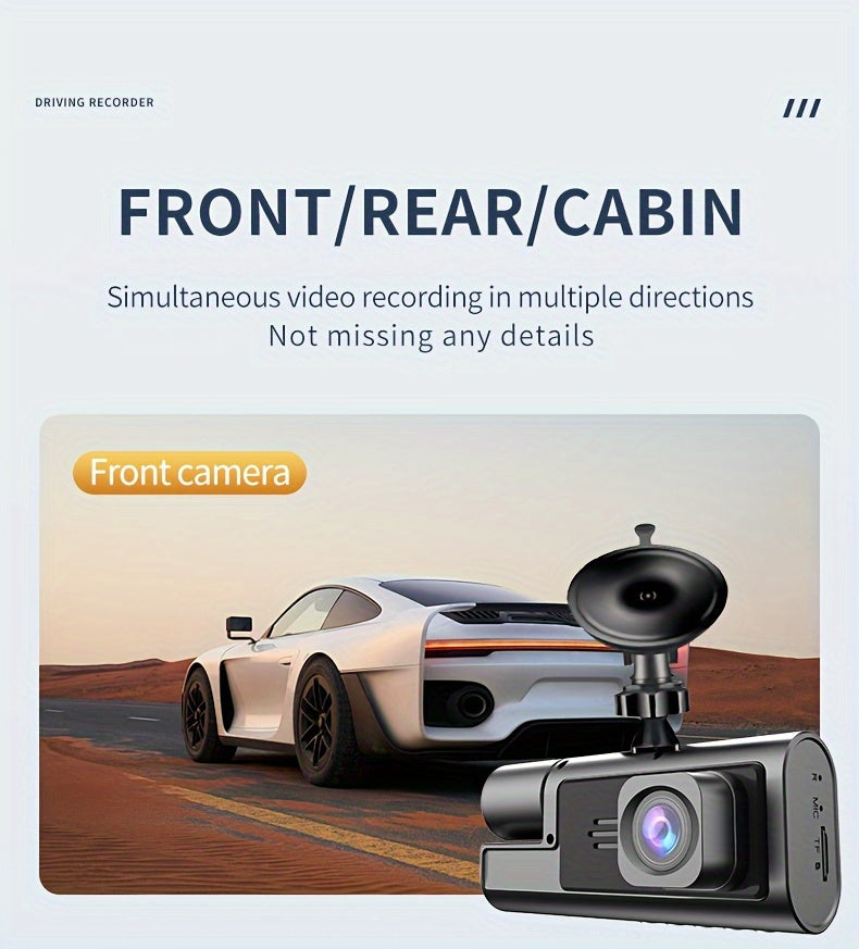 Dashcam 3 canaux 4K avant + 4K intérieur + 1080P arrière avec carte 32 Go offerte, vision nocturne, capteur G, grand angle, enregistrement en temps réel et moniteur de stationnement – Velora