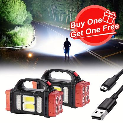 Lot de 2 lampes torche solaires à LED – Projecteur portatif rechargeable haute luminosité avec chargement USB et Type-C, lampe de recherche étanche pour le camping, la randonnée, la chasse, les urgences et l'usage quotidien