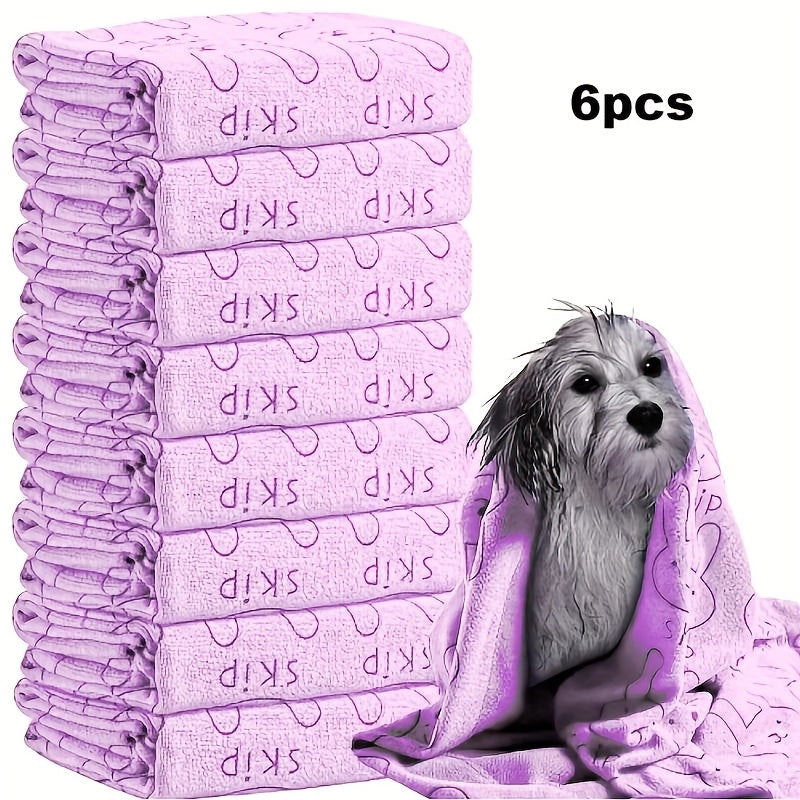 Lot de 6 serviettes de bain pour chien - Serviettes de bain en microfibre à séchage rapide, serviettes de toilettage en polyester super absorbantes pour chiens de petite, moyenne et grande taille, lot de serviettes douces pour le séchage des animaux