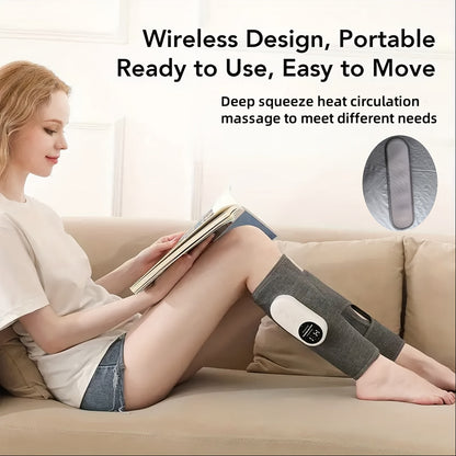 Masseur de jambes à compression d'air sans fil, 3 intensités, soulagement pour mollets, cuisses, pieds et genoux, appareil rechargeable et portable pour la maison, le bureau et les voyages, gris noir