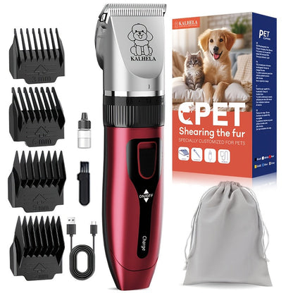 Tondeuse pour animaux sans fil rechargeable avec affichage LED - Tondeuse professionnelle sans fil pour poils de chien, têtes interchangeables, 4 guides de coupe, faible niveau sonore, charge USB 36V, pour chiens, chats et petits animaux