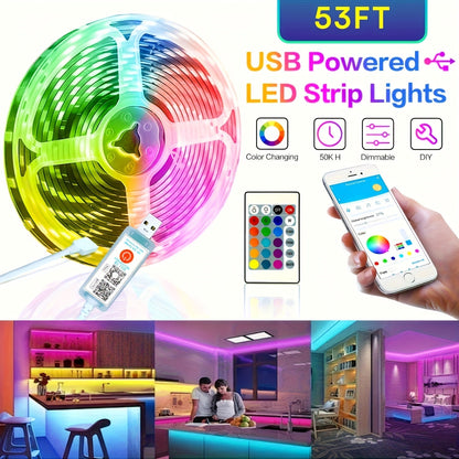 Ruban LED RVB avec télécommande via application, synchronisation musicale, intensité réglable, changement de couleur et minuterie – Éclairage LED intelligent pour la décoration de chambre, salon et salle de jeux, de 5 m à 60 m