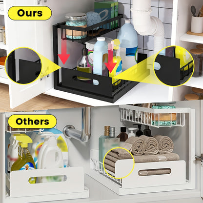 Pull Out Under Sink Organizer 2-Tier Slide-Out Cabinet Shelf, Kitchen Bathroom Utility Rack Storage Shelves, Sliding Cabinet Organizer for Under Sink Kitchen Bathroom Pantry – 1 or 2 Pack Options