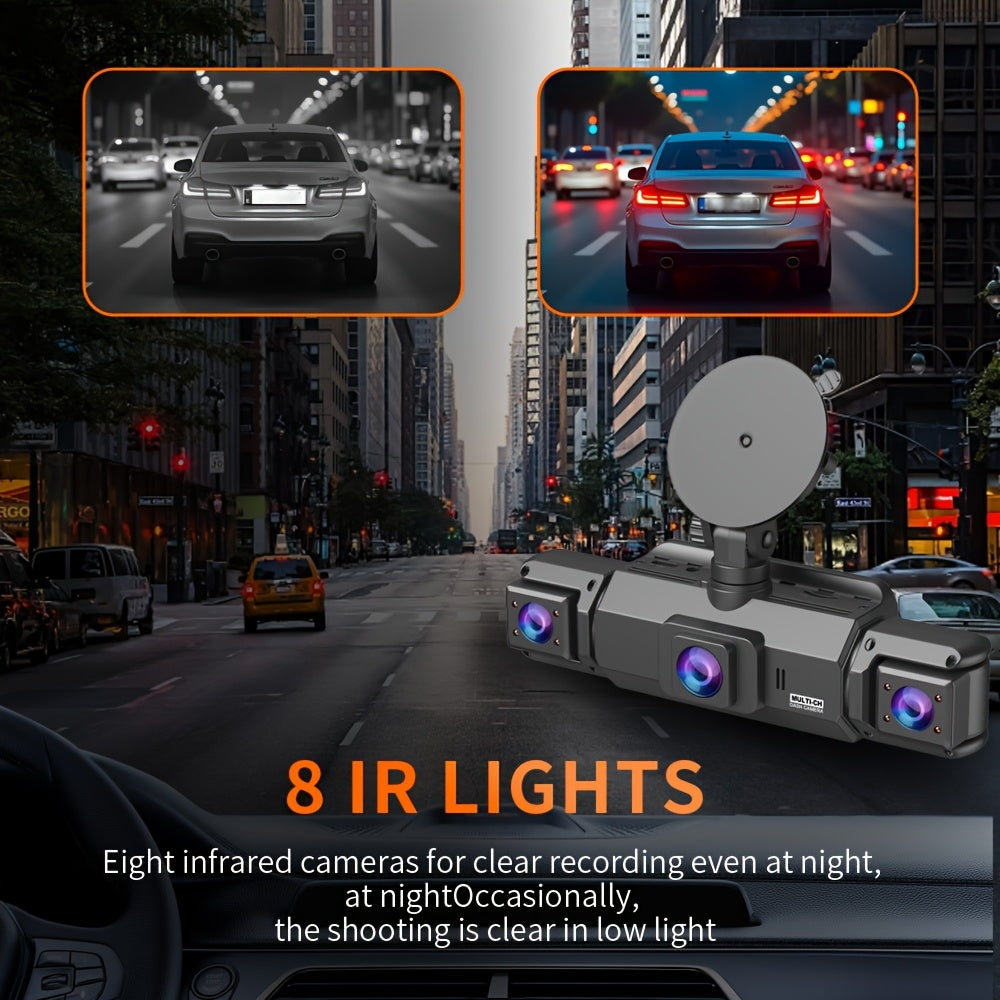 Dashcam 4K avec caméra rotative 360° à 4 canaux, carte SD 32 Go offerte, vision nocturne, enregistrement en boucle 24h/24, moniteur de stationnement, caméras avant 4K et latérales/arrière 1080p, pour tous véhicules