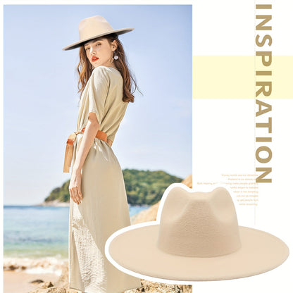 Chapeau de cow-boy à larges bords pour hommes et femmes – Fedora en feutre style western, chapeau style Panama Trilby jazz classique, chapeau de soleil pour festivals en plein air, voyages et tenue décontractée au quotidien