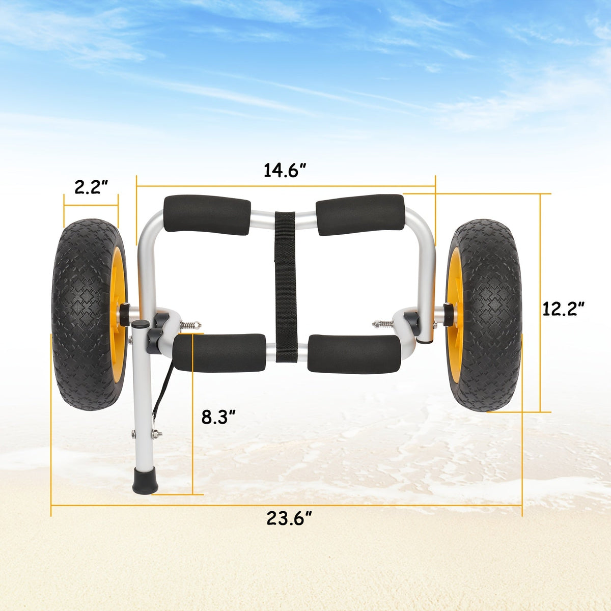 Chariot de transport pour kayak pliable Bonnlo en alliage d'aluminium moulé avec roues pleines de 10 po – Convient aux canoës, planches à pagaie, bateaux à fond plat, tapis flottants et embarcations