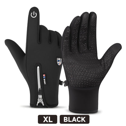Gants de sport d'hiver coupe-vent et imperméables avec écran tactile et adhérence antidérapante – Gants chauds pour le cyclisme et le ski pour hommes et femmes, 100 % polyester, fermeture éclair, tailles M-XL
