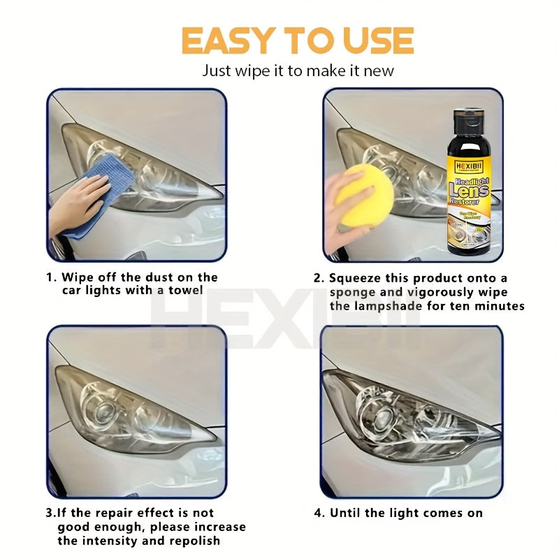 Liquide de restauration de phares de voiture 100 ml – Agent de revêtement par placage cristallin pour l'oxydation, le jaunissement, les rayures et le ternissement – Solution de remise à neuf et d'amélioration des phares – Velora
