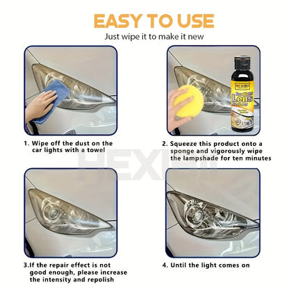 Liquide de restauration de phares de voiture 100 ml – Agent de revêtement par placage cristallin pour l'oxydation, le jaunissement, les rayures et le ternissement – Solution de remise à neuf et d'amélioration des phares – Velora