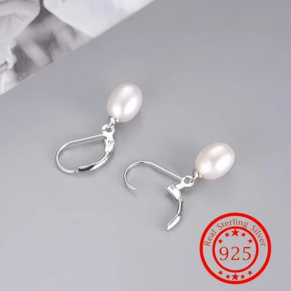 Boucles d'oreilles pendantes en argent sterling 925 avec perles d'eau douce, style français élégant avec fermoir mousqueton pour femmes, cadeau de mariage, de mariée ou de Saint-Valentin