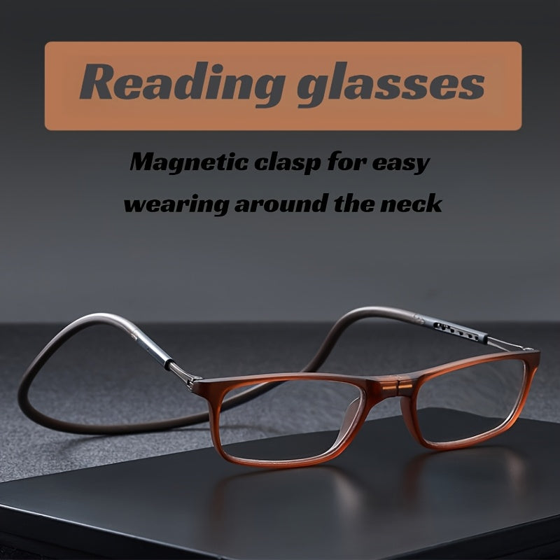 4 paires de lunettes de lecture magnétiques pliables à suspendre au cou pour hommes et femmes – Monture presbyte rétro carrée ultralégère, design télescopique anti-chute portable, puissances de +1,0 à +4,0 pour le port quotidien au bureau