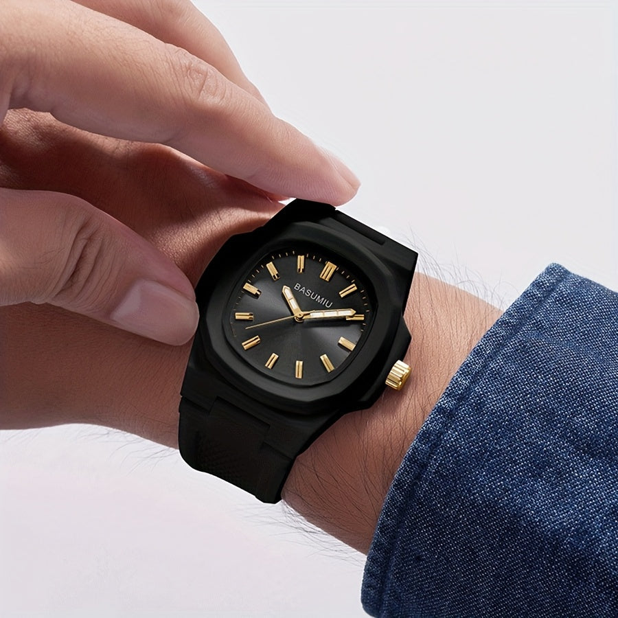 Montre à quartz pour homme avec bracelet en silicone décontracté, boîtier en alliage de zinc, cadran ovale et affichage analogique à aiguilles - Montre légère et tendance pour le quotidien, idée cadeau pour homme, petit ami ou père