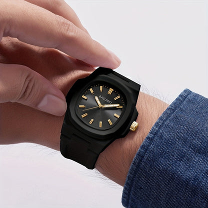 Montre à quartz pour homme avec bracelet en silicone décontracté, boîtier en alliage de zinc, cadran ovale et affichage analogique à aiguilles - Montre légère et tendance pour le quotidien, idée cadeau pour homme, petit ami ou père