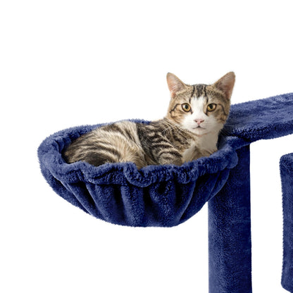 Arbre à chat multiniveaux de 145 cm avec 2 niches – poteaux à griffer en sisal, balle suspendue, plateforme ronde et échelle pour chatons et petits chats d'intérieur, 6 couleurs, cadeau de Noël pour les amoureux des chats