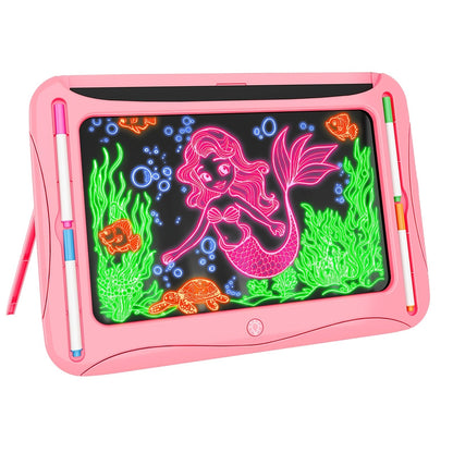 LED Light Up Drawing Board for Kids 8 Light FX Modes Doodle Tracing Art Set with 9 Double-Sided Cards 6 Washable Markers Flip Stand Creative STEM Toy Birthday Christmas Gift Girls Boys Ages 3-8