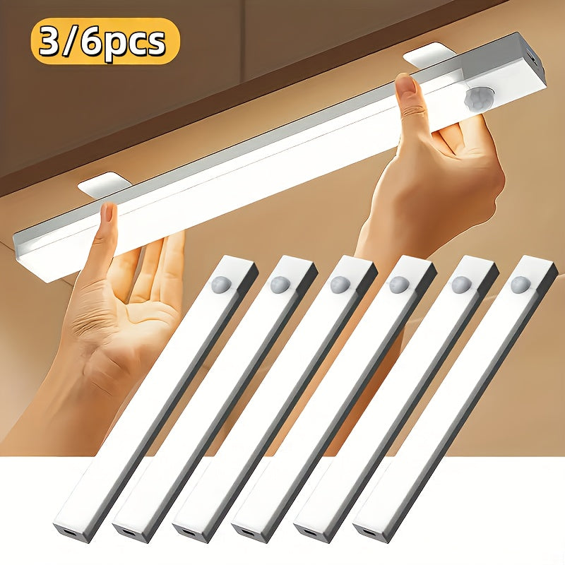 Lampe de placard LED à détecteur de mouvement rechargeable par USB – Éclairage intelligent sans fil sous meuble, intensité réglable 3 niveaux, veilleuse pour cuisine, chambre, placard, escaliers, couloir – Lot de 6 ou 3