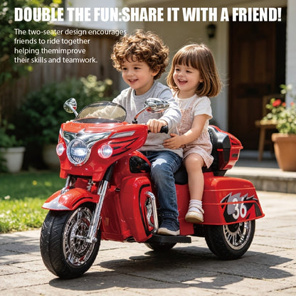 Moto électrique pour enfants 12V à 2 places avec 3 roues, Bluetooth, USB, lumières LED et coffre de rangement, sûre et durable, pour garçons et filles de 3 à 8 ans, cadeau d'anniversaire et de Noël, noir, blanc, rouge