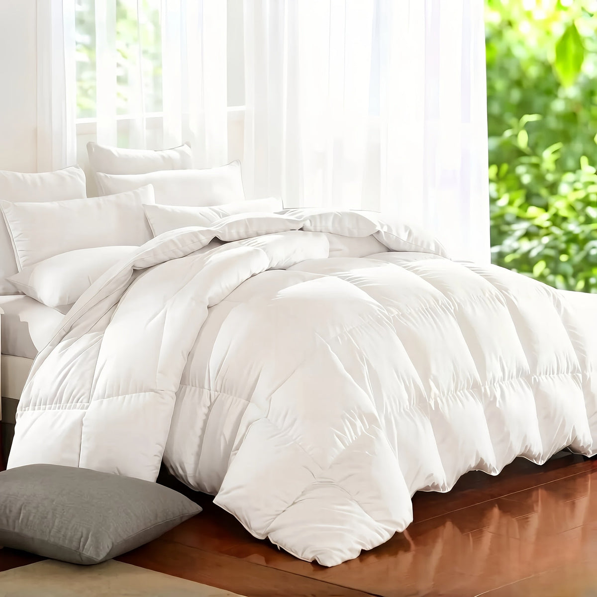 Ensemble de literie 7 pièces pour lit Queen/King – Parure de lit en microfibre douce à plis pincés, comprenant une couette, un drap-housse, un drap plat et 4 taies d'oreiller, ensemble de literie toutes saisons pour la maison et le dortoir