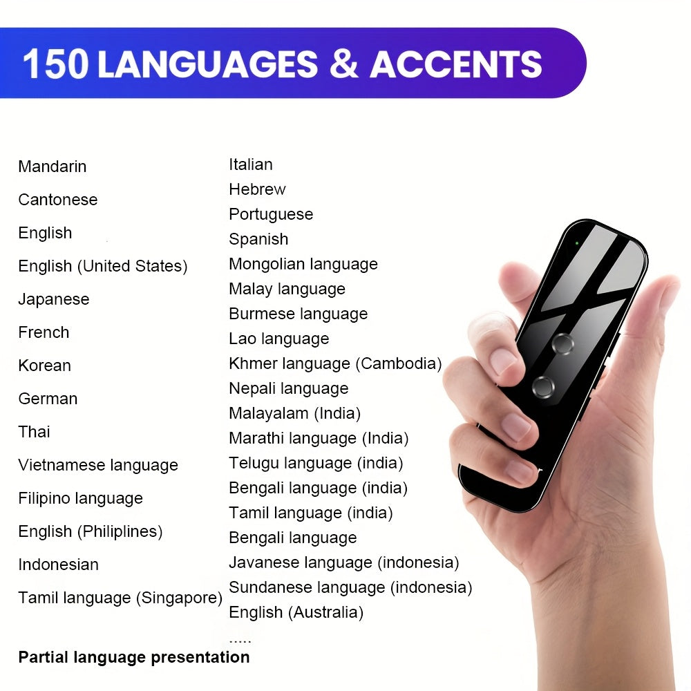 Appareil de traduction portable, traduction vocale instantanée bidirectionnelle en 137 langues, connecté à une application, traducteur haute précision pour les voyages, les affaires et l'apprentissage avec écouteurs