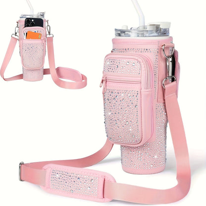 Sac porte-gobelet en néoprène avec poche pour téléphone et bandoulière réglable – Compatible avec les gobelets de 30 et 40 oz, porte-bouteille à clip pour la randonnée, le camping et les sports de plein air, 4 couleurs