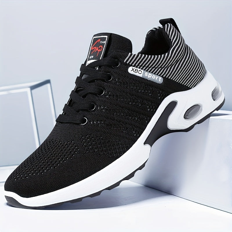 Baskets de sport à coussin d'air pour hommes – Chaussures décontractées à lacets respirantes avec semelle antidérapante, noir et blanc ou noir et bleu, pointures US 6,5–11,5, style urbain sportif
