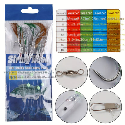 Lot de 22 montages de pêche avec hameçons en acier à haute teneur en carbone, perles lumineuses, leurres à flasher – Kit d'accessoires de pêche en eau douce et en eau salée pour bar, truite et saumon