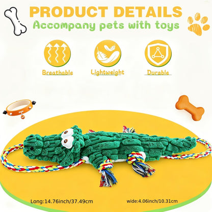 Jouet à mâcher pour chien en forme de crocodile avec couineur intégré – Corde en coton durable et jouet de traction en toile pour chiens de petite, moyenne et grande taille, nettoyage des dents, jeu interactif, adapté aux mâcheurs agressifs