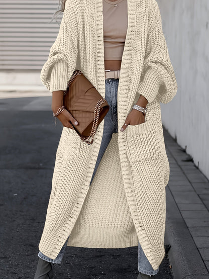 Cardigan long femme à épaules tombantes avec poches, manteau oversize uni à manches longues pour automne-hiver, tailles S M L XL XXL, gris noir abricot camel marine, manteau enveloppant confortable