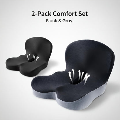 Coussin de siège ergonomique en mousse à mémoire de forme avec soutien lombaire – Coussin antidérapant pour chaise de bureau, fauteuil gaming et siège de voiture pour soulager les douleurs aux hanches et au coccyx, confort prolongé en position assise