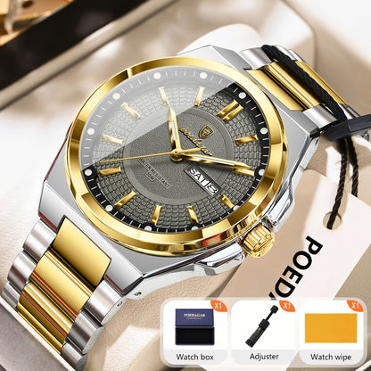 Montre à quartz pour homme POEDAGAR, étanche, lumineuse, en acier inoxydable avec affichage du calendrier hebdomadaire – Design élégant et classique, cadeau parfait pour homme, disponible en plusieurs coloris