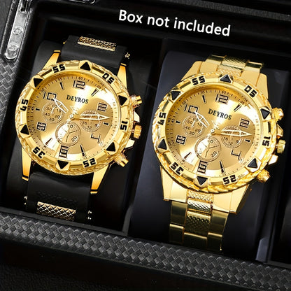 Coffret de 2 montres à quartz pour homme – Boîtier en acier inoxydable et bracelet en silicone, cadran rond classique, style décontracté et professionnel, coffret cadeau de montres sportives pour hommes, ensembles A B C D disponibles