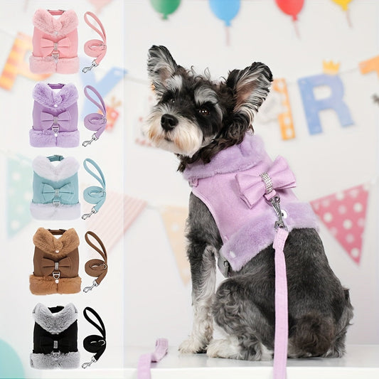 Ensemble harnais et laisse pour petit chien, gilet d'hiver doux et chaud pour petits chiens, chats, Chihuahua, Yorkie – Harnais chiot rembourré anti-traction avec boucle à dégagement rapide, gilet pour chien pour la promenade en extérieur