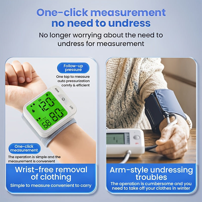 Tensiomètre au poignet numérique automatique – Grand écran LCD, fréquence cardiaque, détection de l'arythmie, portable pour usage domestique, seniors et adultes