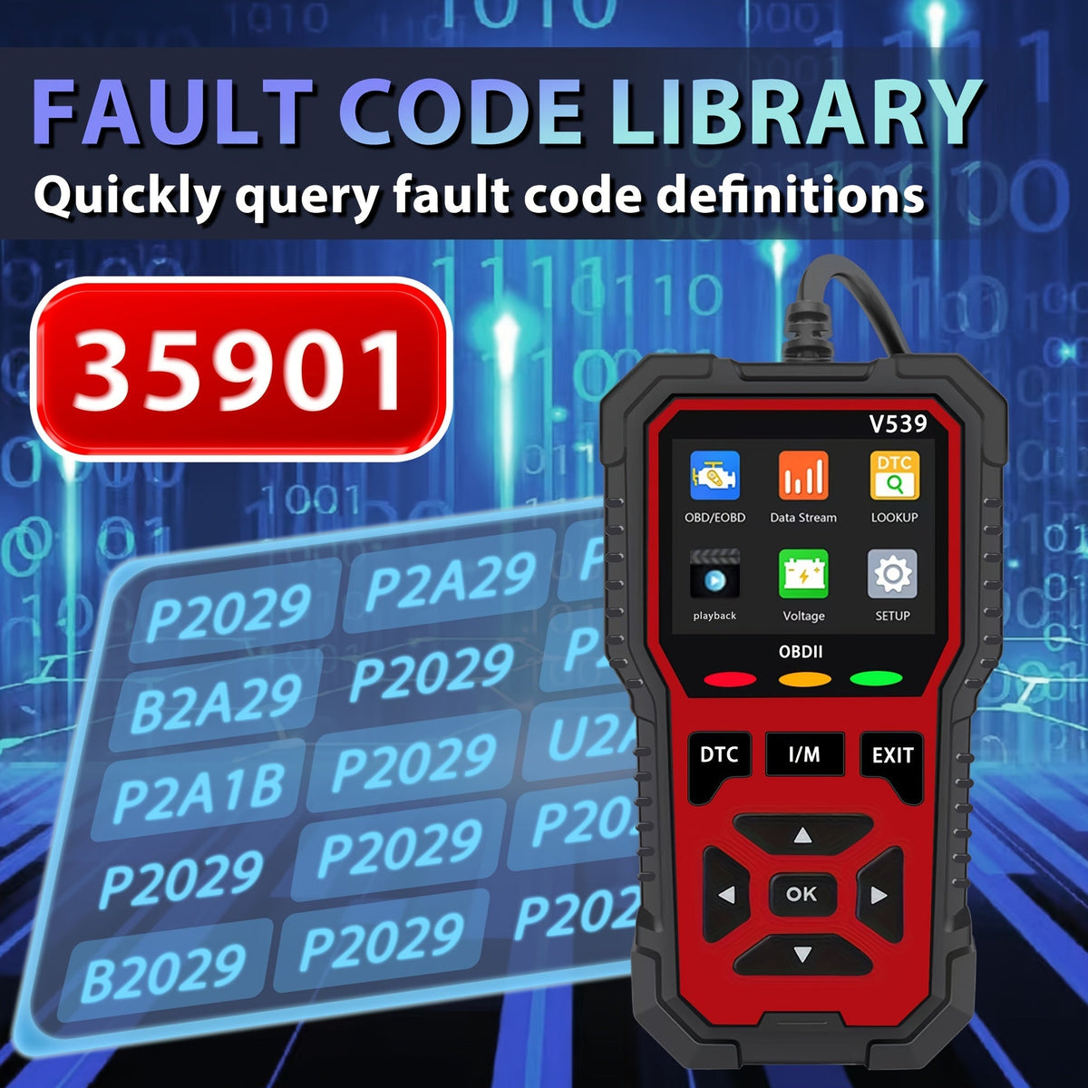Scanner OBD2 V539 – Lecteur de code moteur complet avec 6 modes de réinitialisation, test de tension de batterie, lit et efface les codes sans batterie – Compatible avec tous les véhicules OBD2/EOBD de 1996 et plus récents