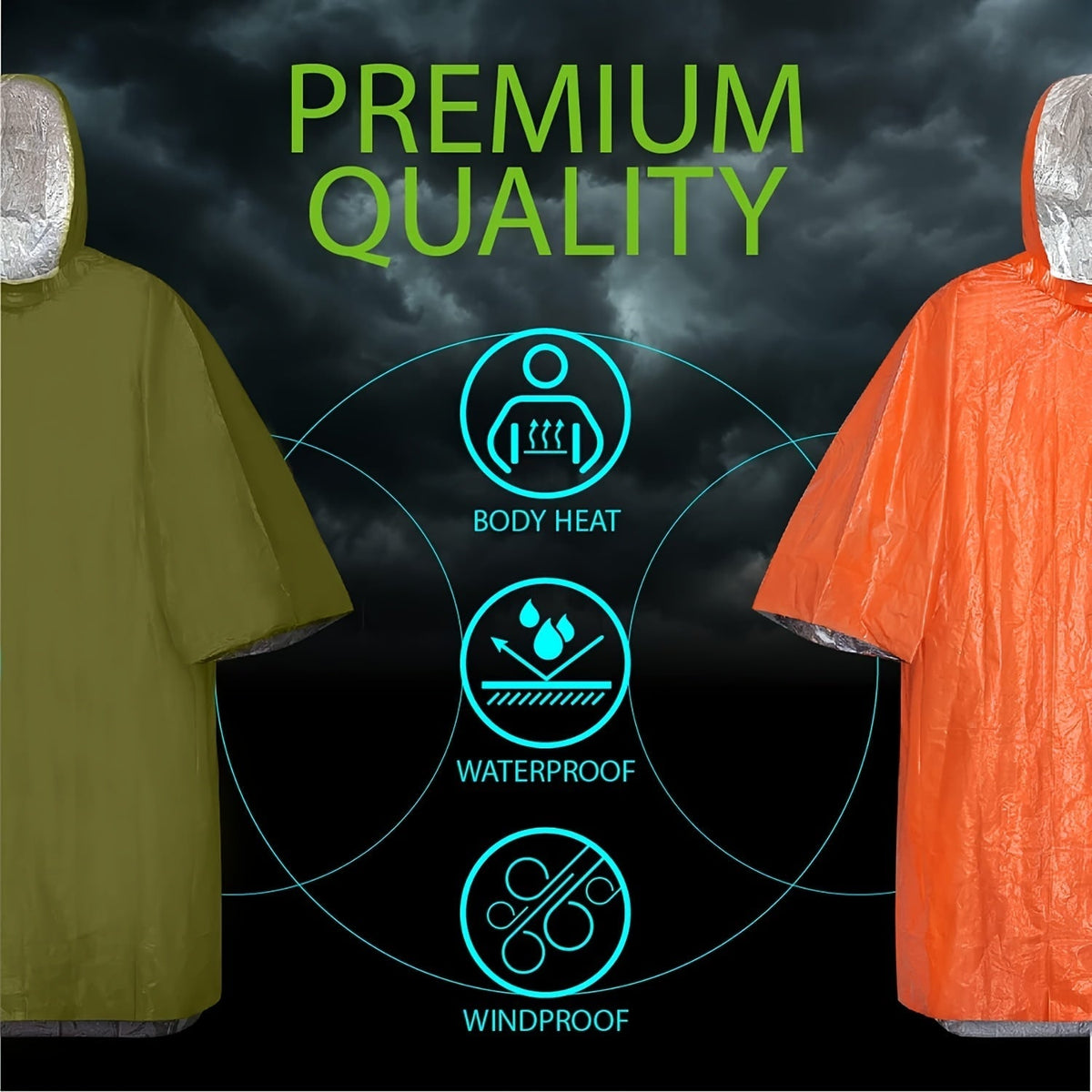 Poncho de pluie d'urgence réutilisable, lot de 4 et 14 – Conserve 90 % de la chaleur corporelle, imperméable et résistant aux intempéries, pour hommes, femmes et adultes, équipement de camping, de randonnée et de survie