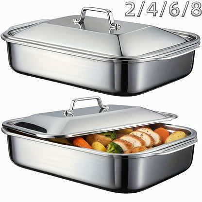Ensemble de plats de cuisson en acier inoxydable avec couvercles – Grands plateaux de four rectangulaires antiadhésifs et robustes pour rôtir, pain, desserts, fruits de mer, barbecue et service buffet, options de lots de 2, 4, 6 ou 8