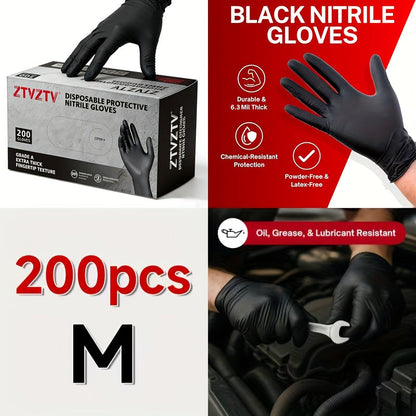 Gants jetables en nitrile noir, boîte de 200, sans latex, résistants aux produits chimiques, haute densité, coupe flexible, usage industriel pour le nettoyage, le tatouage, la peinture, le lavage de voiture – S M L XL