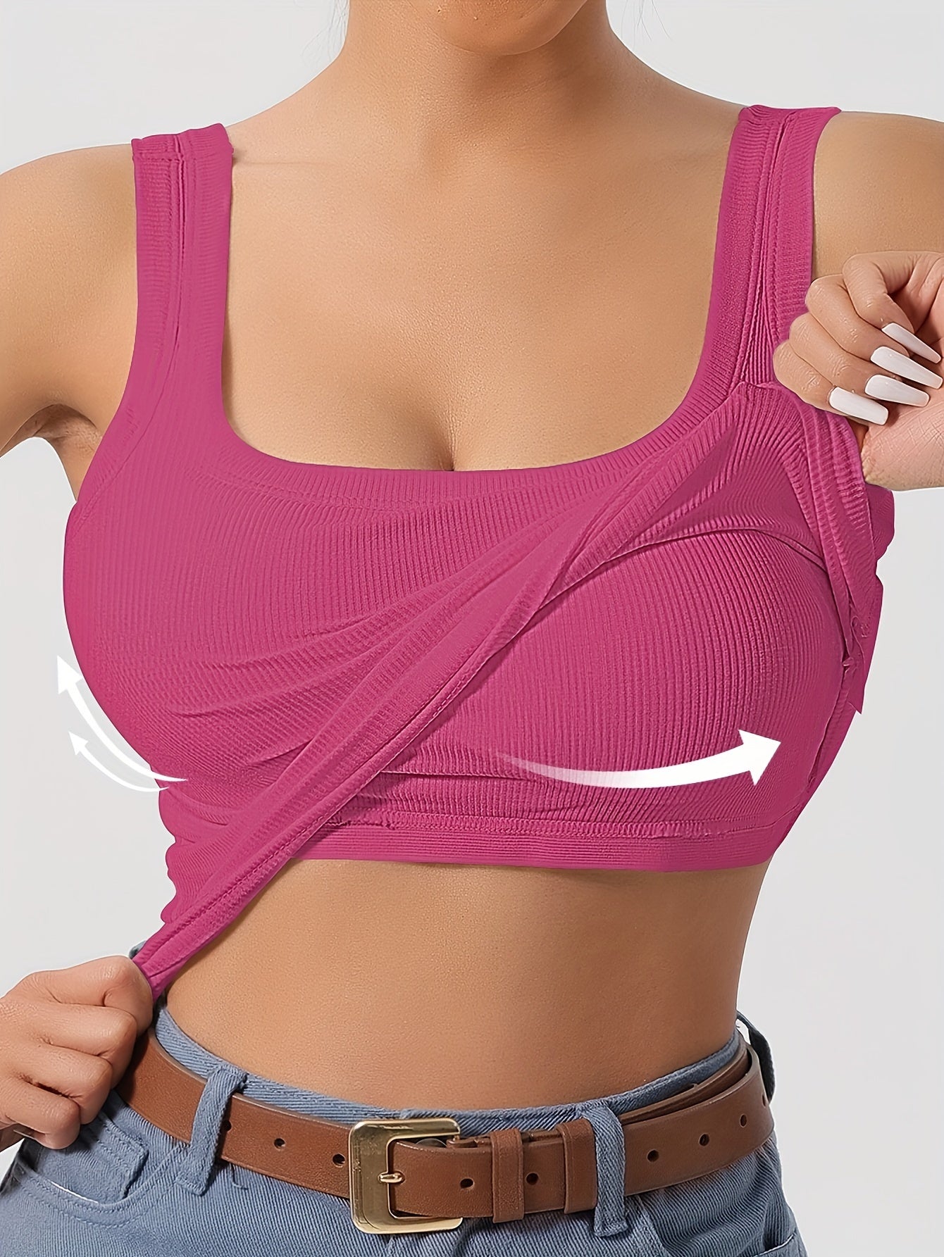 Women's Scoop Neck Tank Top Removable Chest Padding Slim Fit Casual Summer Sleeveless Top 8 Colors XS-XL