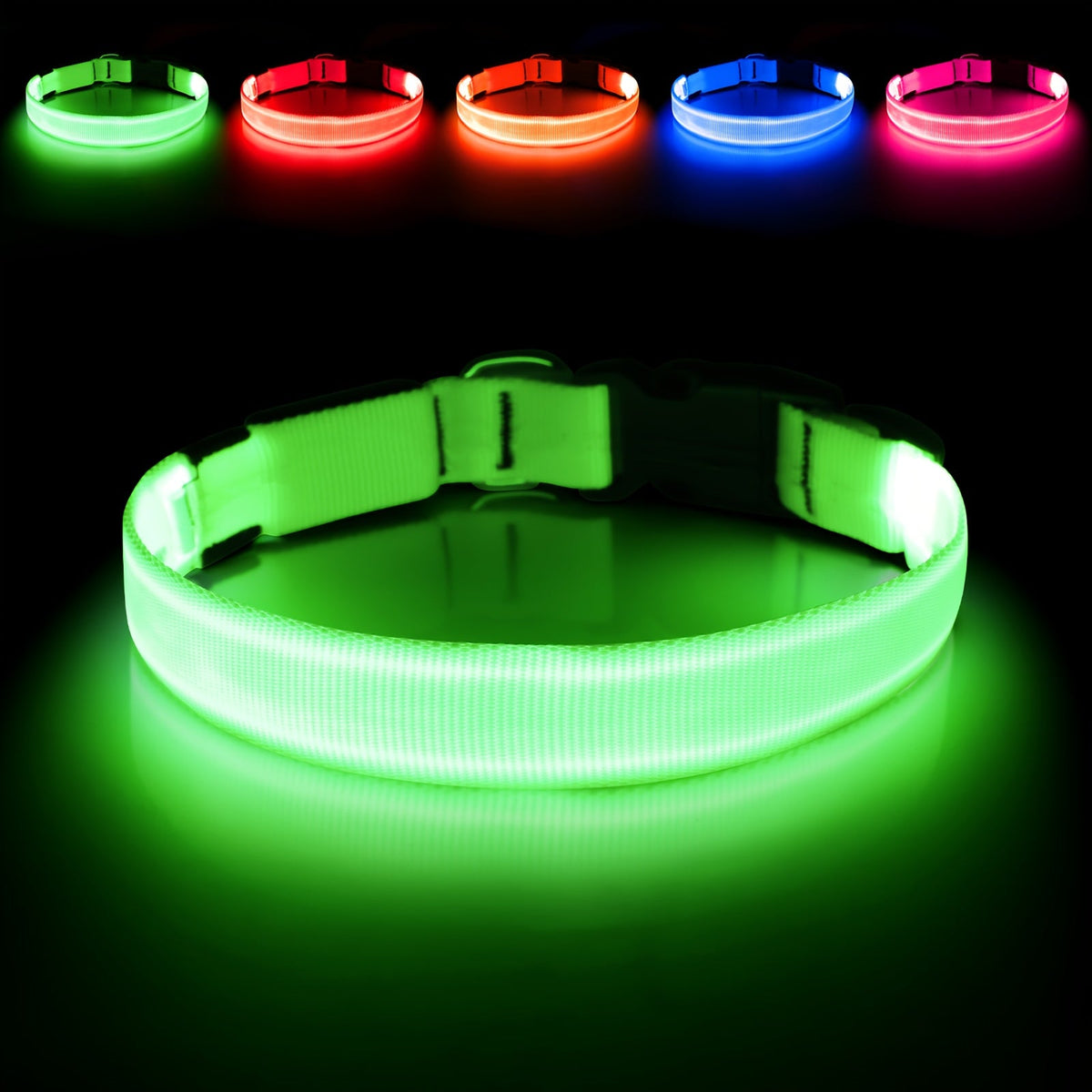 Collier lumineux pour chien à LED, rechargeable par USB - Collier de sécurité ajustable en nylon avec boucle en D pour petits, moyens et grands chiens, haute visibilité pour les promenades nocturnes