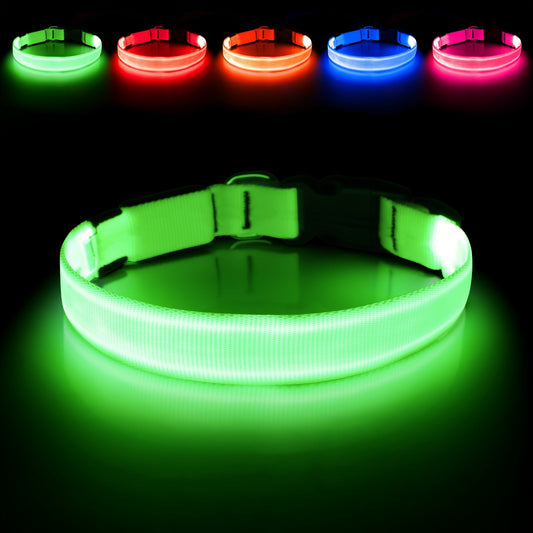 Collier lumineux pour chien à LED, rechargeable par USB - Collier de sécurité ajustable en nylon avec boucle en D pour petits, moyens et grands chiens, haute visibilité pour les promenades nocturnes