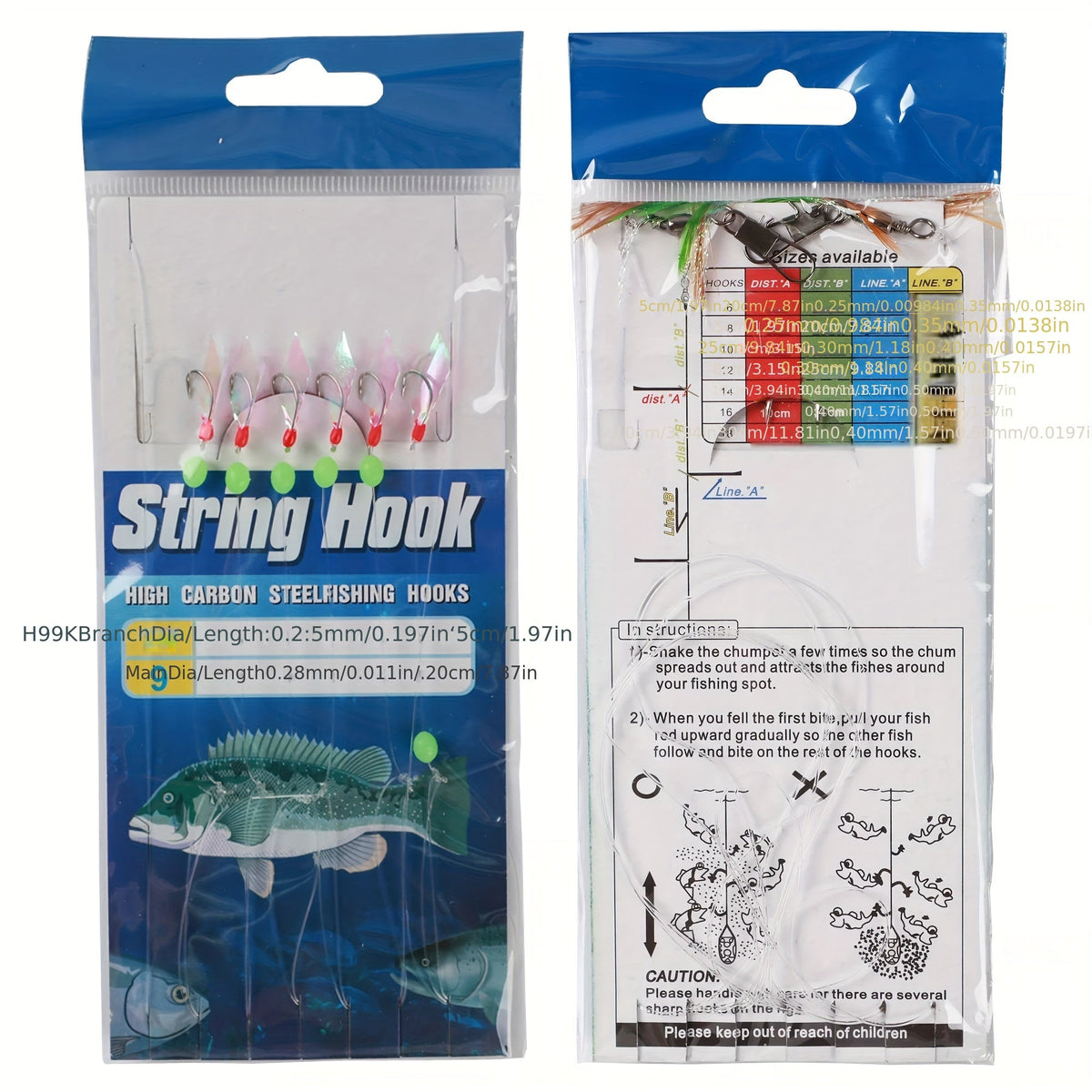 Lot de 22 montages de pêche avec hameçons en acier à haute teneur en carbone, perles lumineuses, leurres à flasher – Kit d'accessoires de pêche en eau douce et en eau salée pour bar, truite et saumon